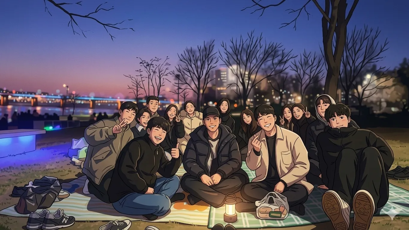 저녁 강변에서 함께한 야외 모임