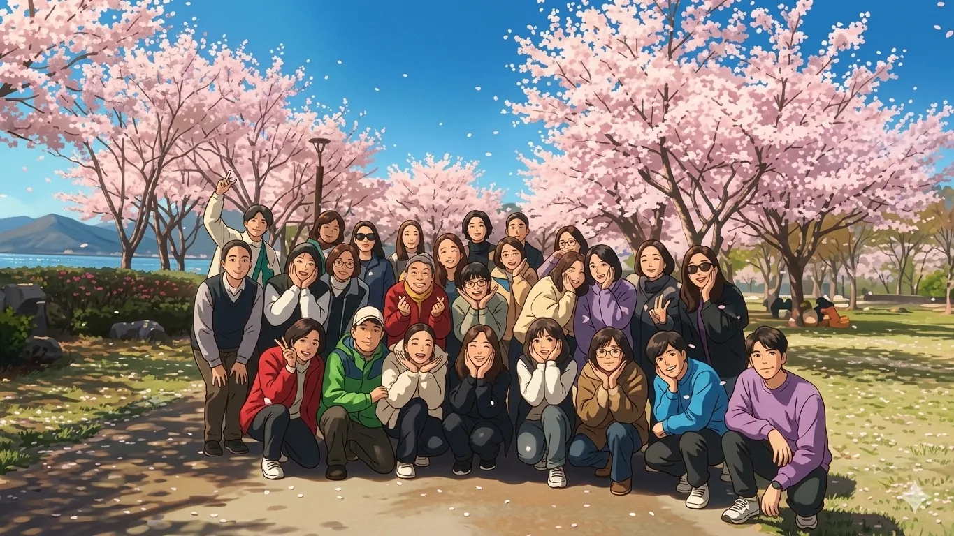 벚꽃 아래에서 함께한 단체사진