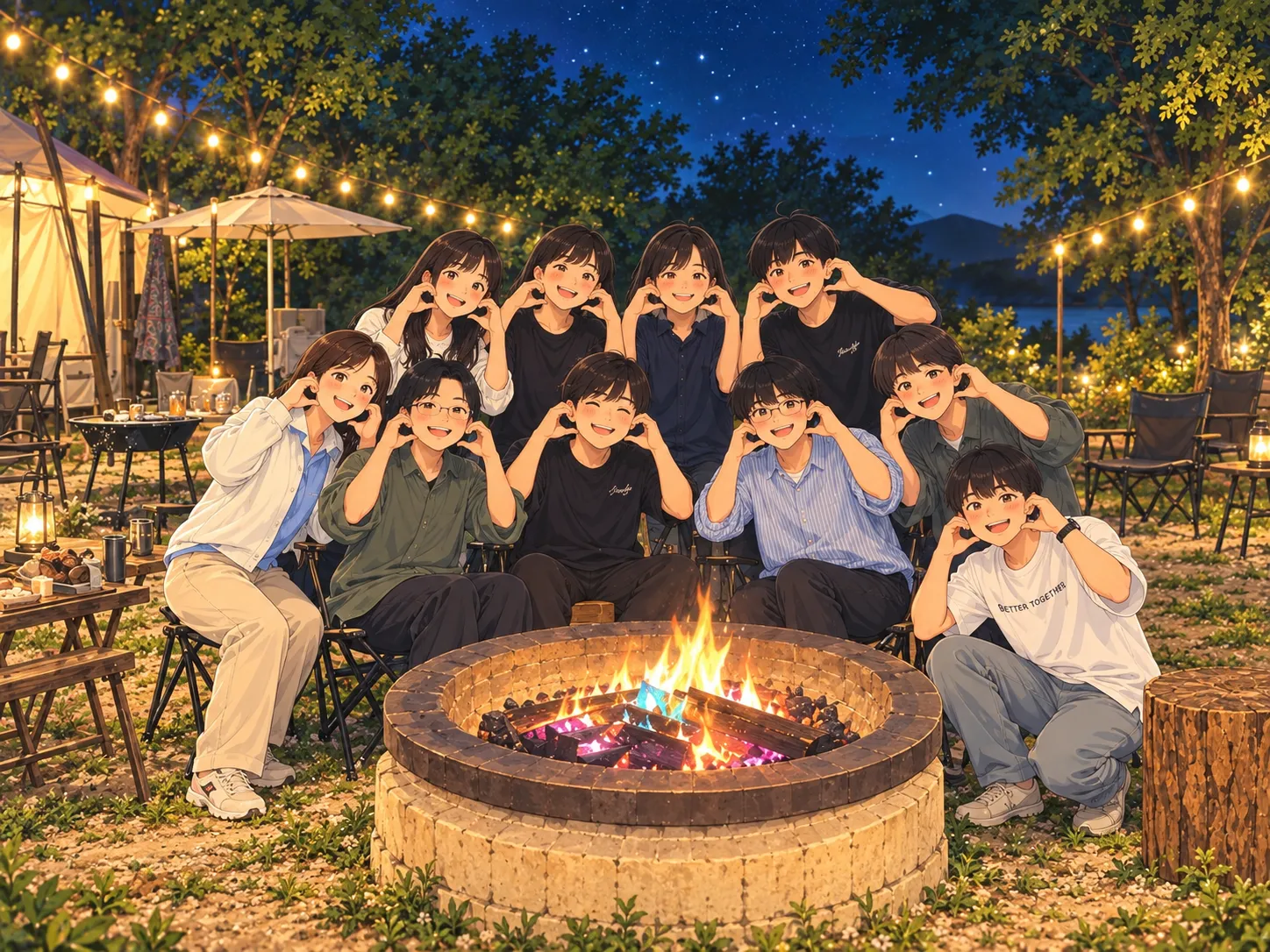 모닥불 주위에 모인 사람들